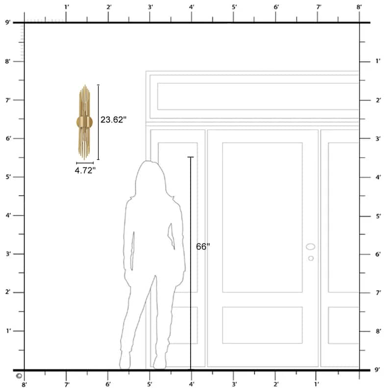 2-Light Gold Vertical Slat Wall Sconce MidCentury Modern Linear Design