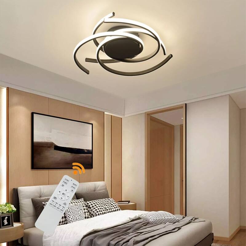 LED Dimmable Ceiling Light Flush Ceiling Lamp Chandelier Black Remote - 22" x 4"