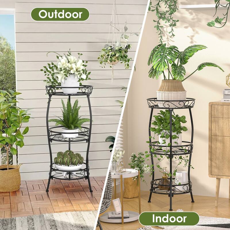Javlergo Black 3-Tier Metal Plant Stand Indoor Outdoor Tall Plant Shelf with Hollow Design for Living Room Balcony Garden