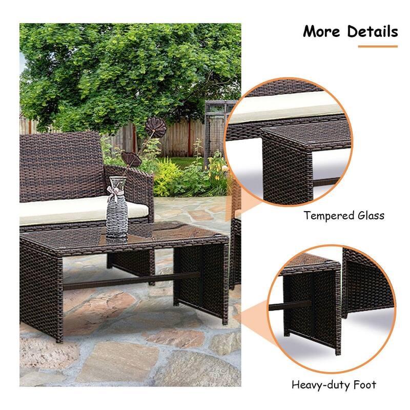 Complete 4-Piece Outdoor Patio Rattan Wicker Furniture Ensemble - 43.5" x 25.5" x 31.0" (L x W x H)