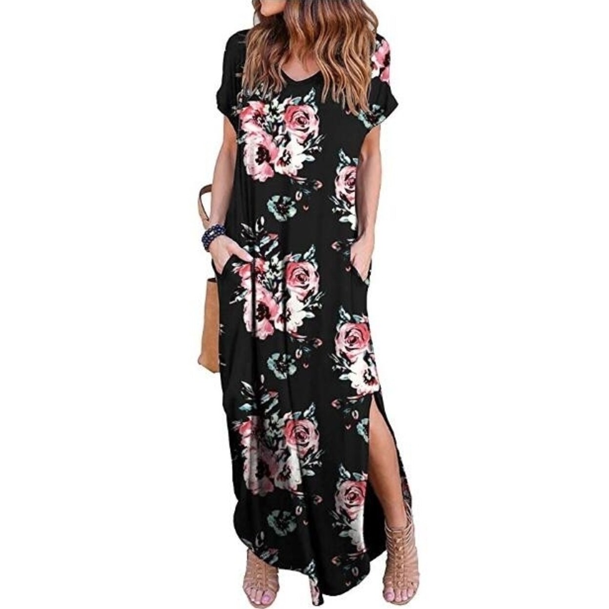 casual pockets design floor length dress