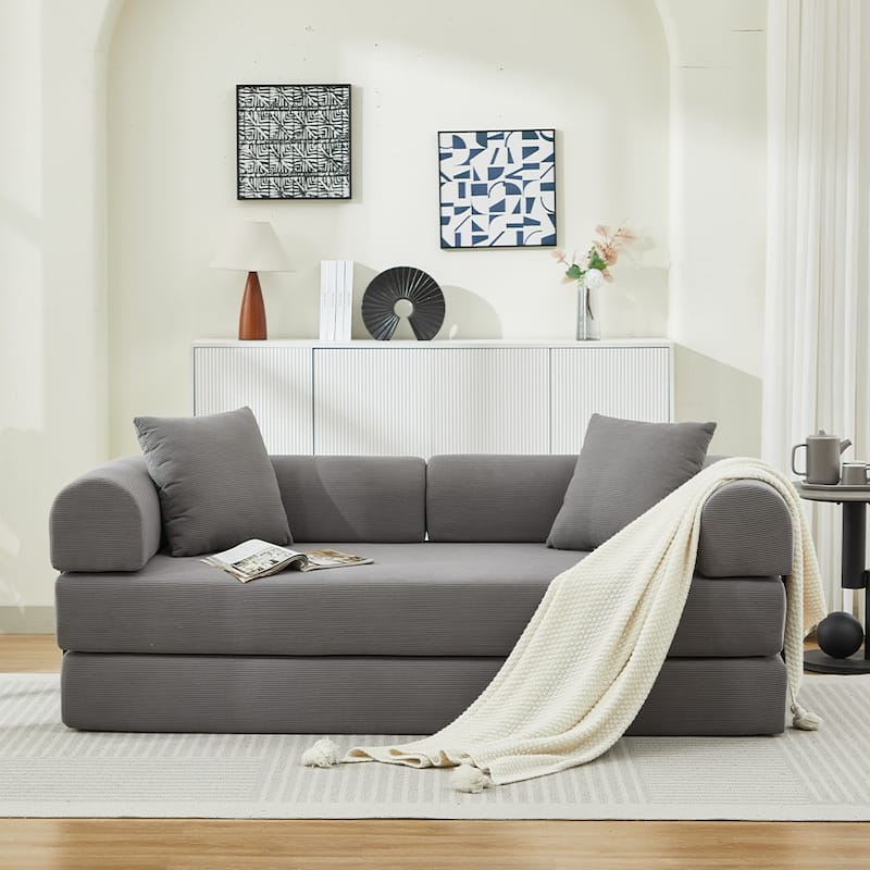 Folding Upholstered Sofa Bed, 78.5" Convertible Sleeper Sofa Bed with 2 Pillows, Fold Out Loveseat Couch, Futon Couch