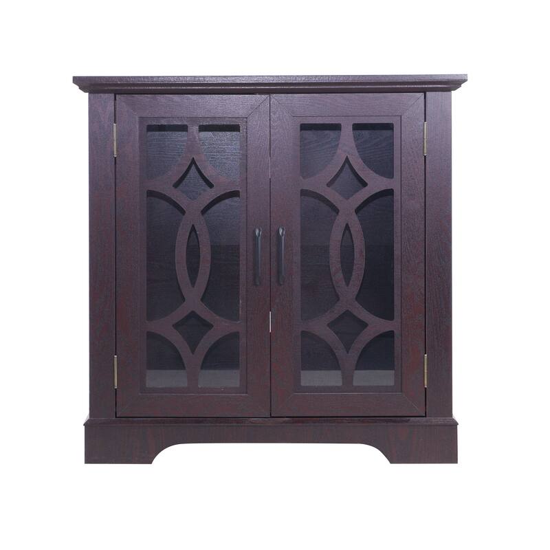 Spacious size sideboard 2 clear tempered glass doors buffet with adjustable shelf