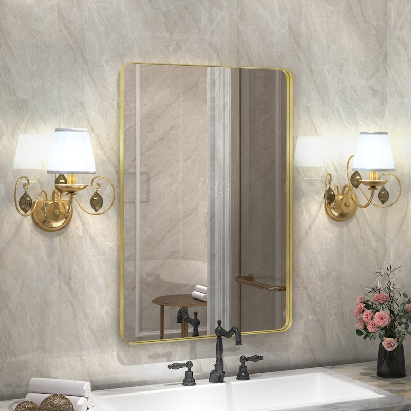 QuivaraView Rectangular Aluminum Framed Bathroom Vanity Mirror - 24" x 32" - Brushed Gold