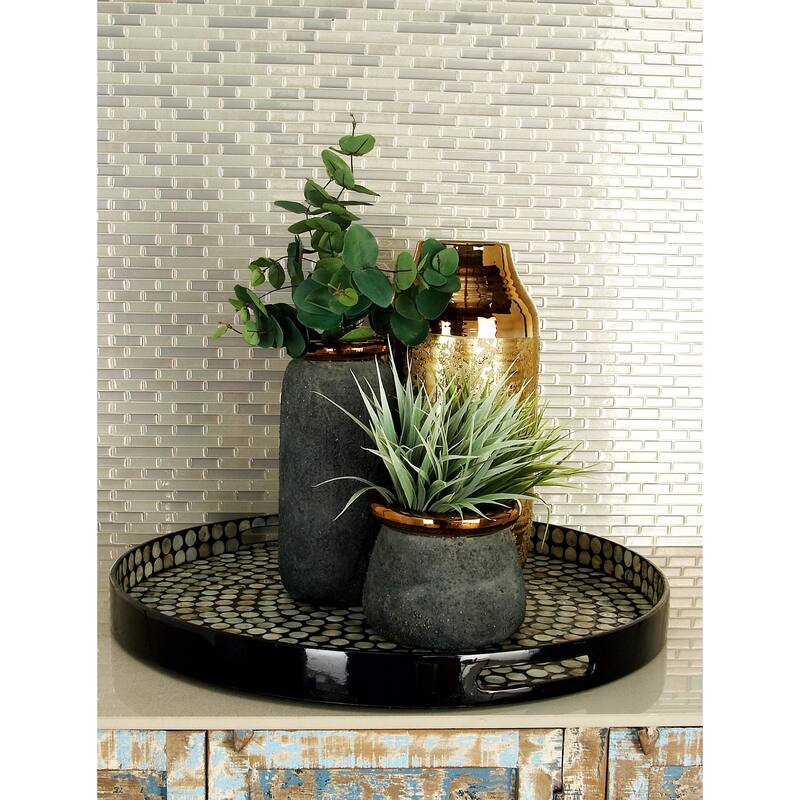 Mother of Pearl Shell Handmade Tray with Slot Handles - Black - Roche River Decor - 24"W x 24"L x 3"H