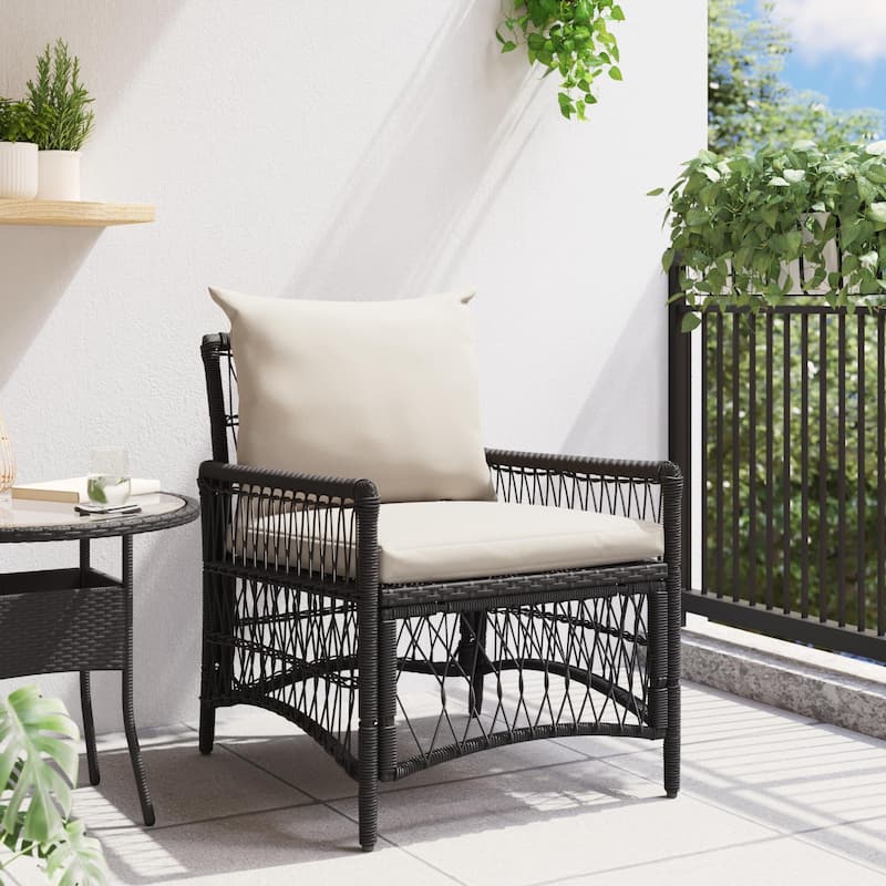 vidaXL Garden Chair with Cushions Black 60x70x78 cm Poly Rattan - 24 x 28.7 x 30.3