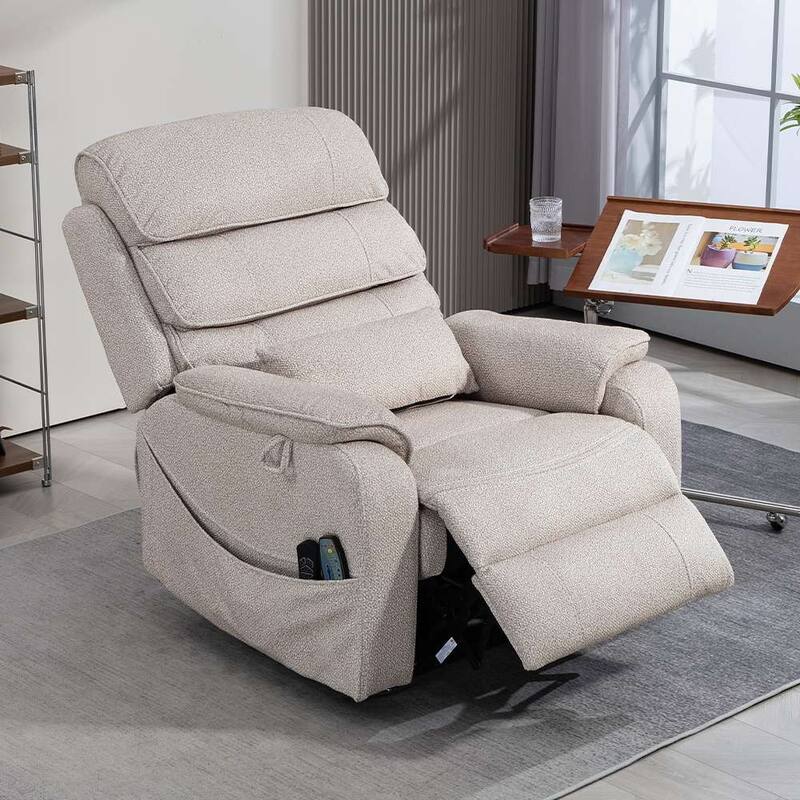 Dual Motor Oversized 180° Lay Flat Chenille Power Lift Recliner Chair with Retractable Tray, Wireless Charge
