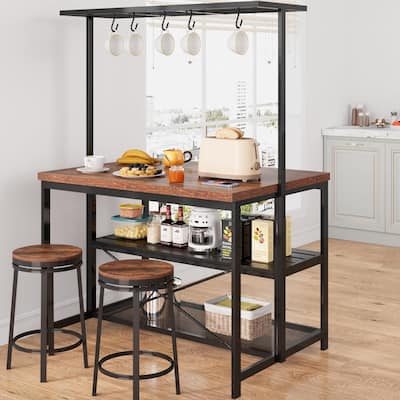 42"/48" Kitchen Island with Storage & Seating - 3-Tier Bakers Rack, Microwave Stand, Dining Table for 4