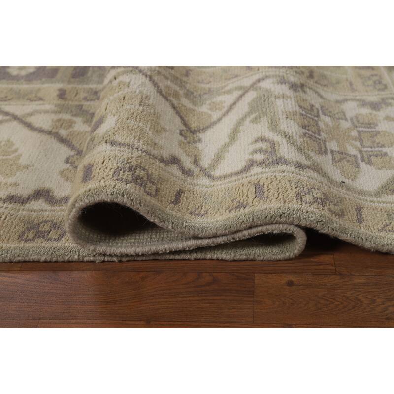 Transitional Beige Oushak Indian Area Rug Handmade Wool Carpet - 8'9" x 12'1"