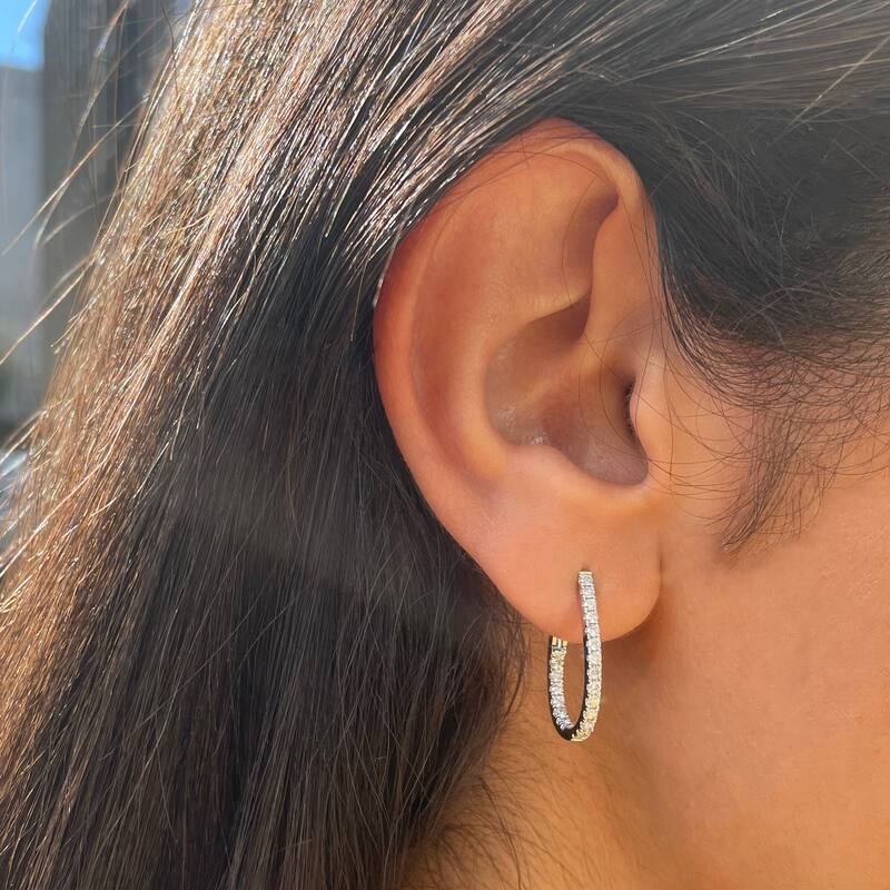 Joelle Collection Inside Out Diamond Pear Hoop Earrings 0.65 CT TDW 0.75" Inches Small 14K Gold