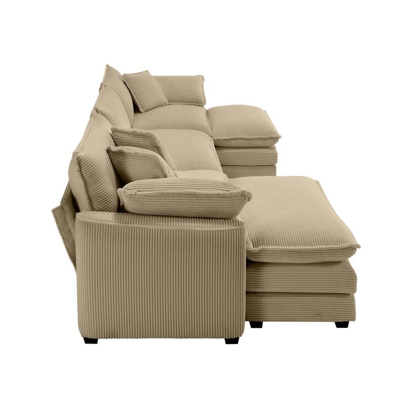 Corduroy U-Shape Modular Sofa with Ottomans, Convertible Corner Couch