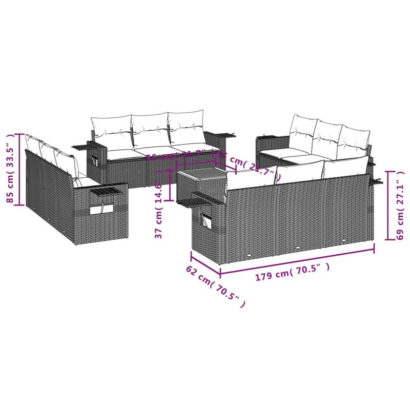 vidaXL Garden Sofa Set Black, Cream White - 21.7 x 21.7 x 14.6