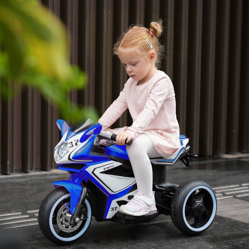 Children's Motorcycle with Headlight, Ride on Motorcycle with Illuminated Wheels, Blue Electric Car Toy with LED Lights - Blue