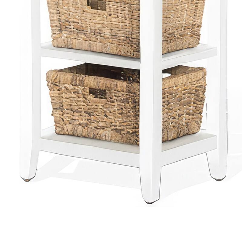 16 in. White and Natural Brown Rectangle Wood End Table, Sturdy Build End Side Table for Living Rooms