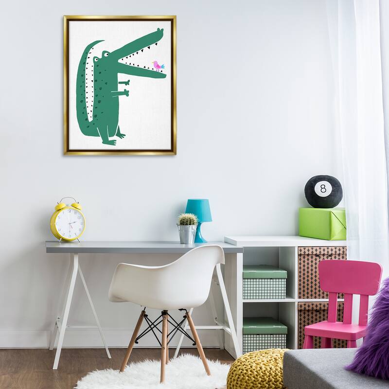 Stupell Alligator & Bird Friends Framed Floater Canvas Wall Art Design By Carla Daly