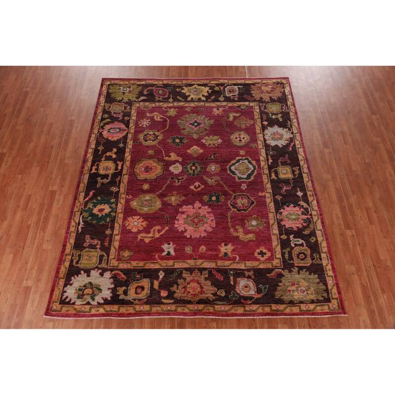 Hand Knotted Oriental 100% Wool Carpet Transitional All-Over Pink Oushak Area Rug - 9' 9'' X 8' 0''
