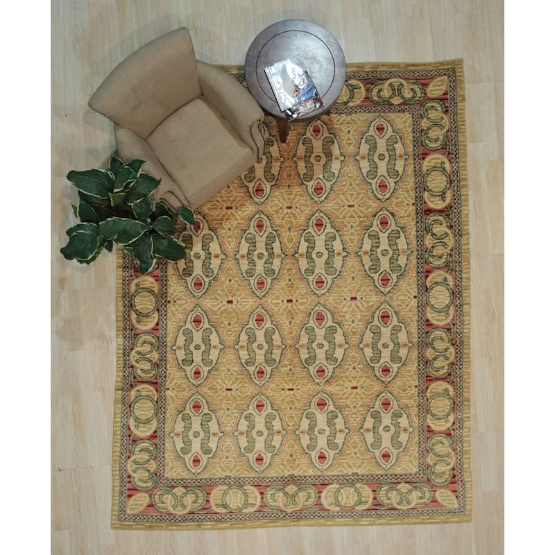 Beige Handwoven Wool Transitional Rug 8'11 x 11'11 - Hand Knotted Spun Wool Surged Edge Elegant Look - N/A