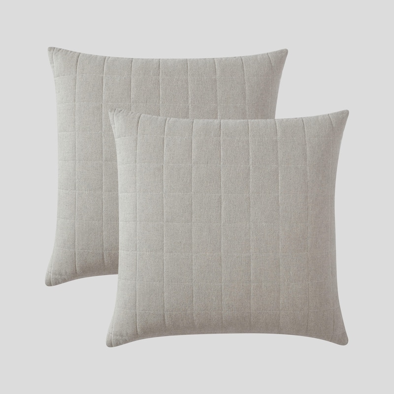 Calvin Klein Melange Cotton Flannel Solid 2 Piece Sham Set - Natural - Euro Square