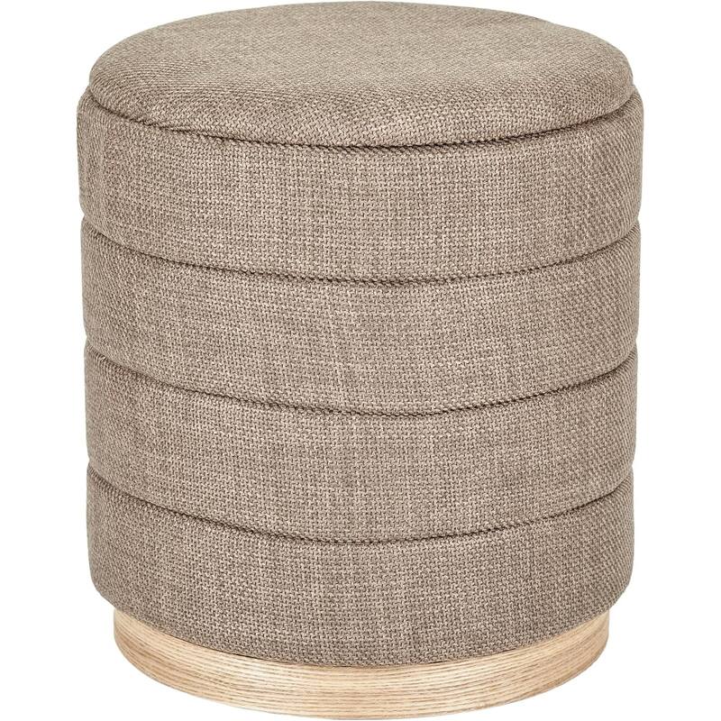 Modern Cylinder Ottoman with Hidden Storage Linen Upholstery Seat - Brown