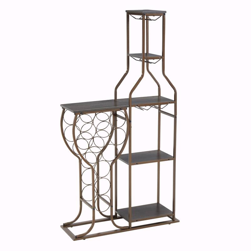 11-Bottle Wine Rack, 5-Tier Freestanding Bakers Rack with Glass Holder and Storage Shelves, Home Bar for Dining Room