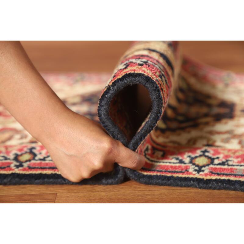 Hand Knotted Oriental 100% Wool Carpet Traditional Medallion Navy Blue & Blues Heriz (serapi) Area Rug - 3' 0'' X 2' 0''