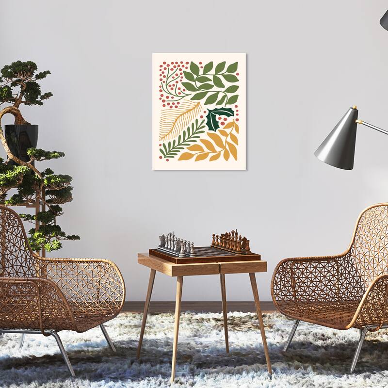 Wynwood Studio Canvas Holiday and Seasonal Fresh Leaves Greetings Season Gold Modern & Contemporary Wall Art Canvas Print - 16 x 20