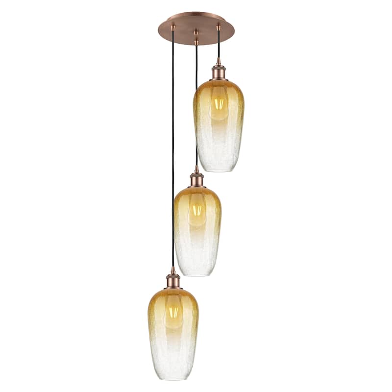 Innovations Lighting Endless Possibilities Ballston - Brookhaven Flute - 3 Light 14" Cord Hung Multi Pendant - Antique Copper/Amber