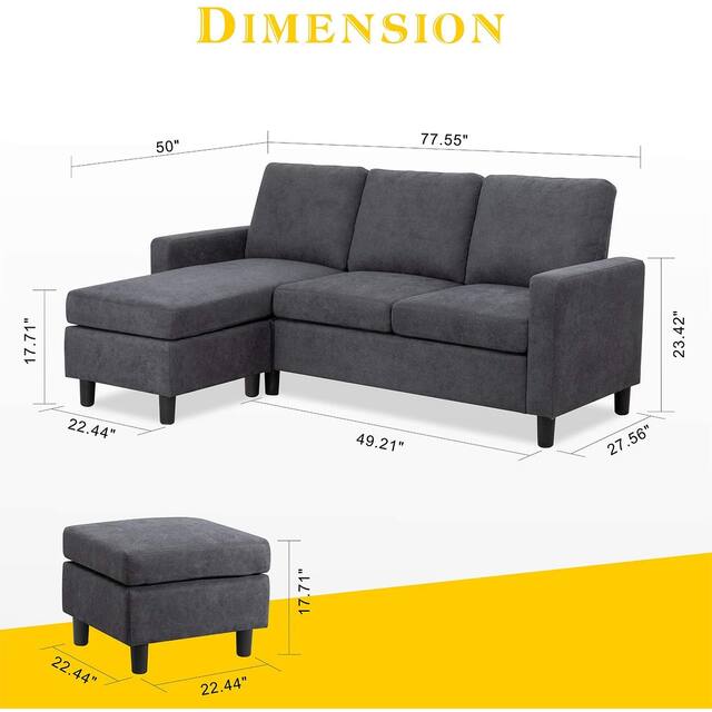 Futzca Modern L-shaped Convertible Sectional Sofa w/ Reversible Chaise