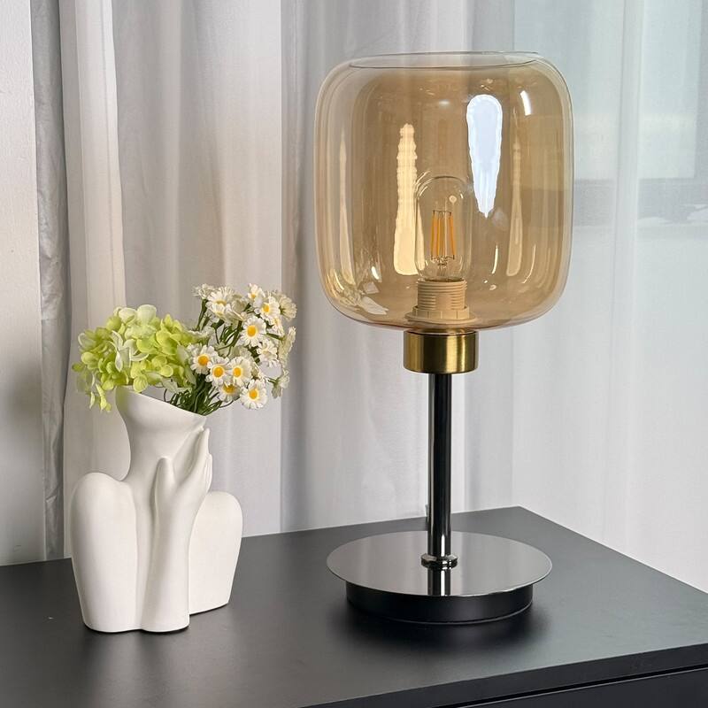 Bedside Table Lamp for Bedroom Glass Shade Bedside Lamps