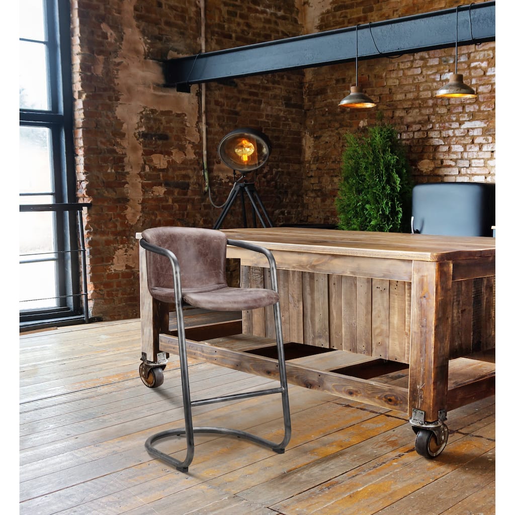 Aurelle Home Mason Rustic Bar Stool Brown Leather (Set of 2)