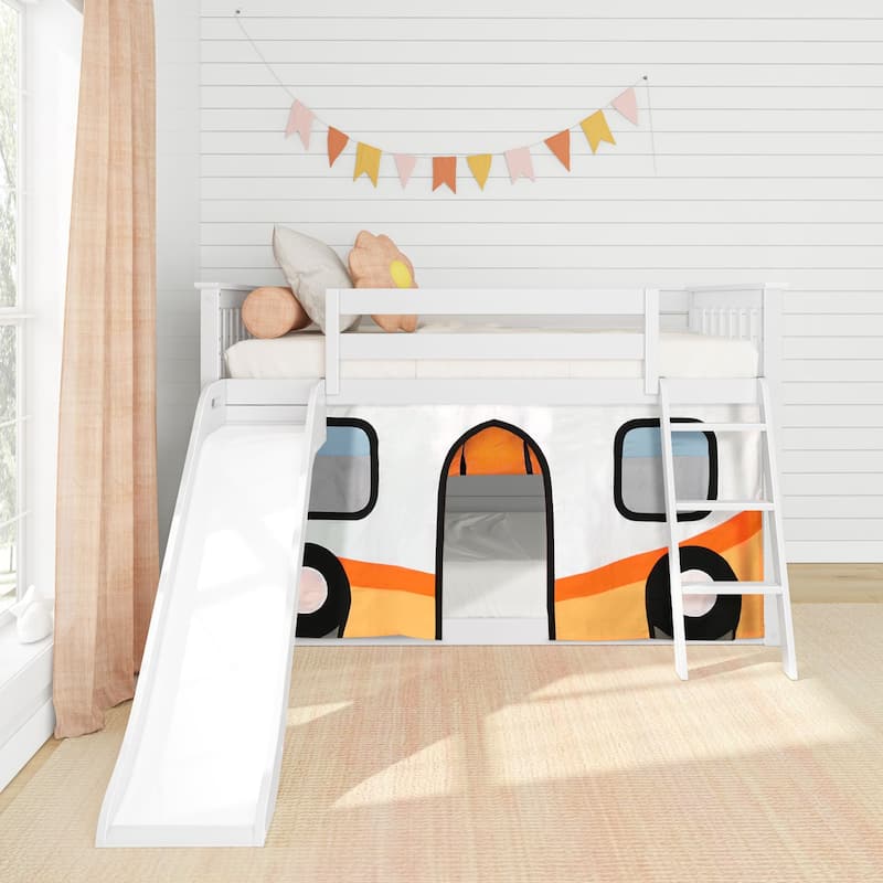 Max and Lily Classic Twin over Twin Low Bunk with Easy Slide and Curtain