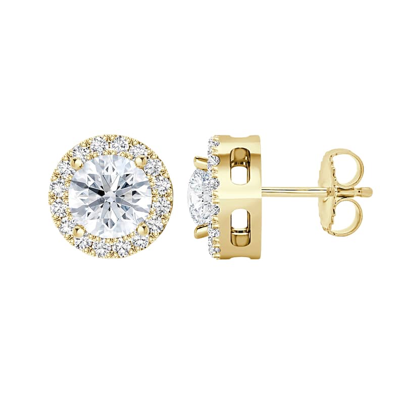 Auriya 14k Gold Lab Grown Halo Round Diamond Stud Earrings 0.50 to 8.00 ct. tw. Push-Back (F-G VS) - White - Yellow - 6.65ct. tw.