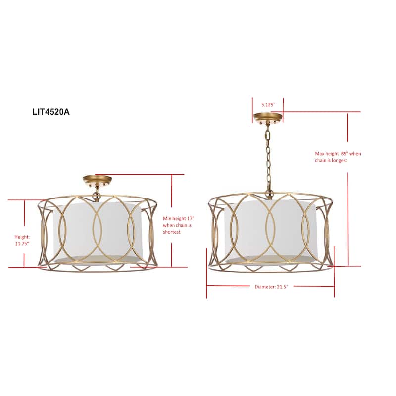 SAFAVIEH Lighting Evisa Gold Adjustable Pendant Lamp - 21.5"x21.5"x17-89" - 22Wx22Dx89H