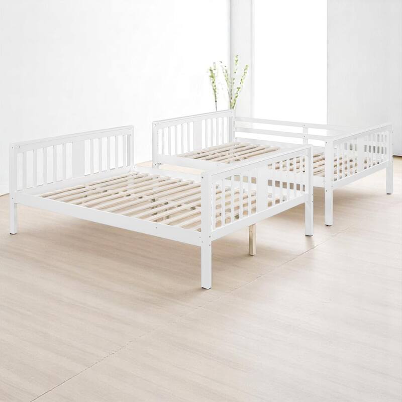 Full Over Full Bunk Bed with Convertible Design, Wooden Frame with Guardrails, No Box Spring Required,Guest Room Furniture
