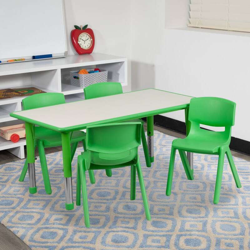 23.625"W x 47.25"L Rectangle Plastic Activity Table Set with 4 Chairs - Green