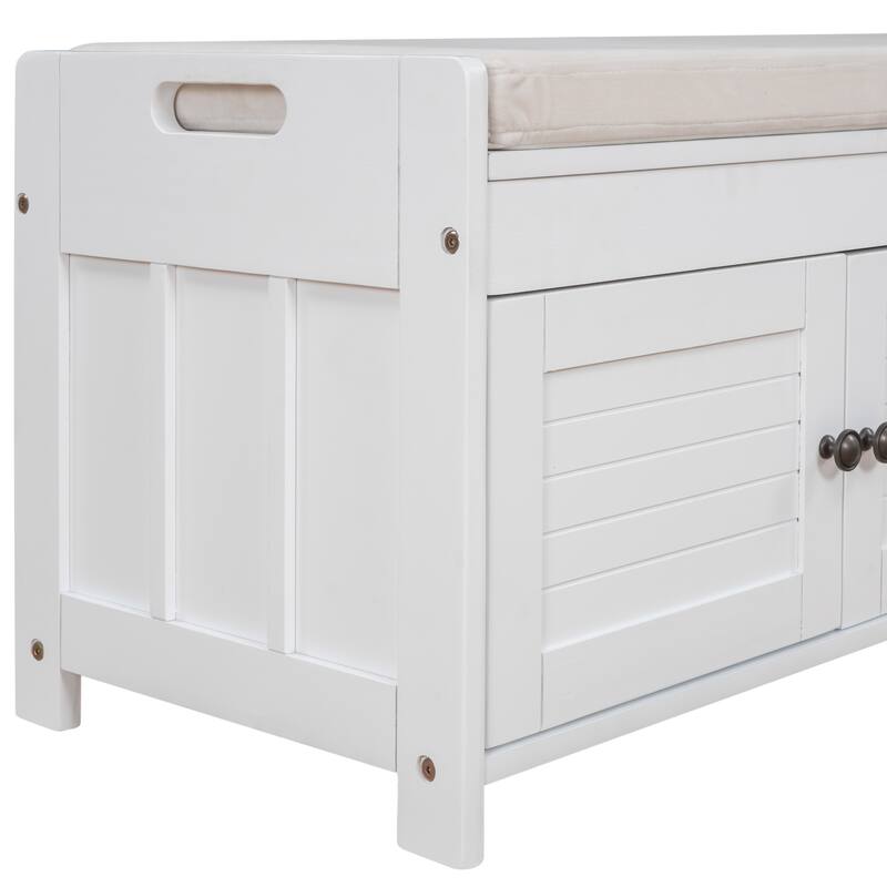 3 Shutter-shaped Doors Storage Benches with Removable Cushion