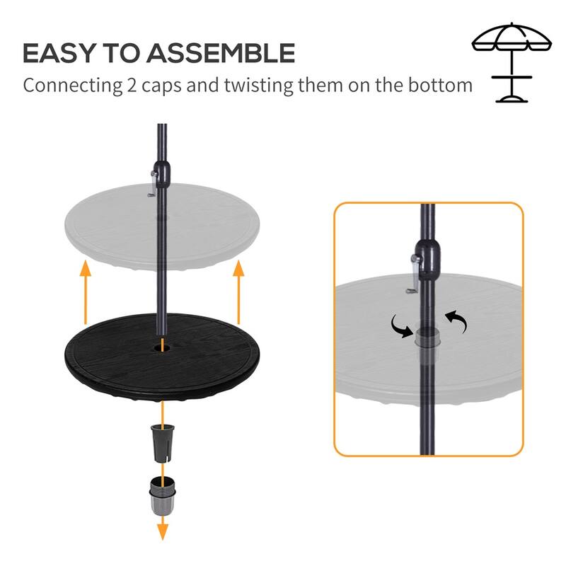 Black HDPE Umbrella Table Fits 1.5 Inch Pole Outdoor Patio Poolside Drink Snack Table - 19.75" Dia x 2.25" H