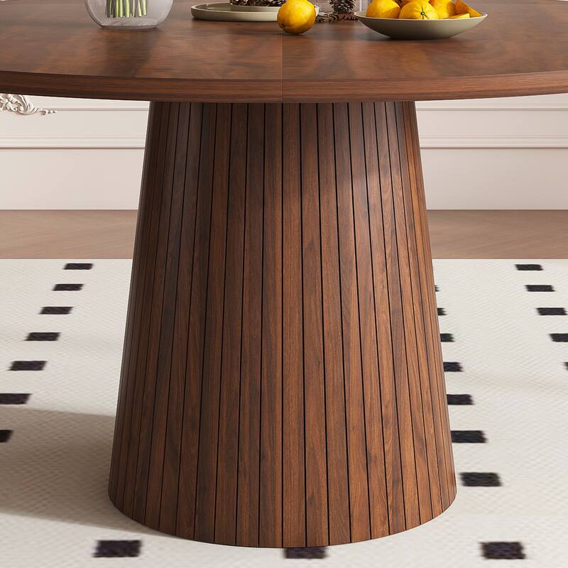 47 Inch Round MDF Dining Table for 4 - Modern Farmhouse Kitchen Table with Wood Strip Base