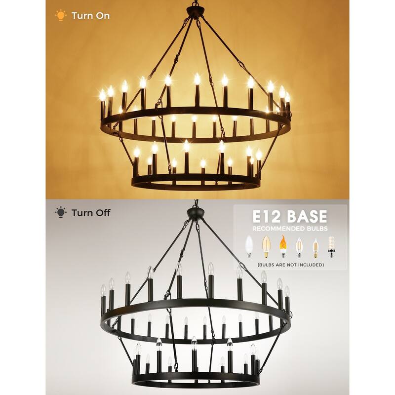 2 Tier Dining Room Light Fixture, Wagon Wheel Chandelier 47/60/70 inch Extra Large, Farmhouse Round Rustic Lighting