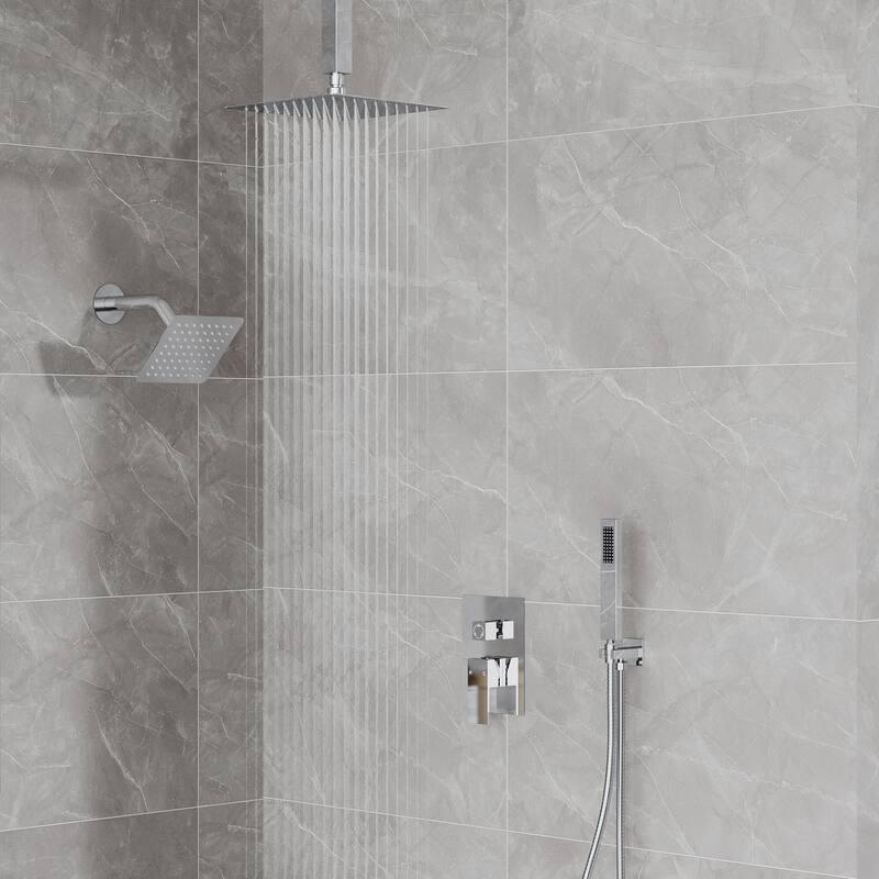 Triple-Function 10" & 6" Dual Shower Heads Shower Faucet Set, Ceiling Mount Shower System - 10" x 6"