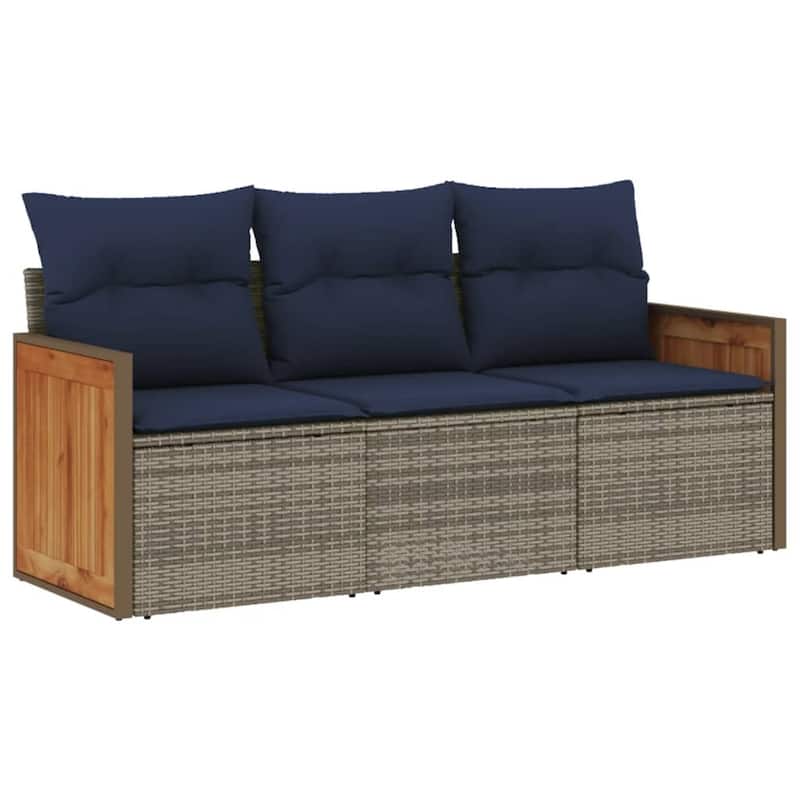 vidaXL 3/4 Piece Patio Sofa Set with Cushions Black/Gray Poly Rattan - 21.7 x 24.4 x 27.2