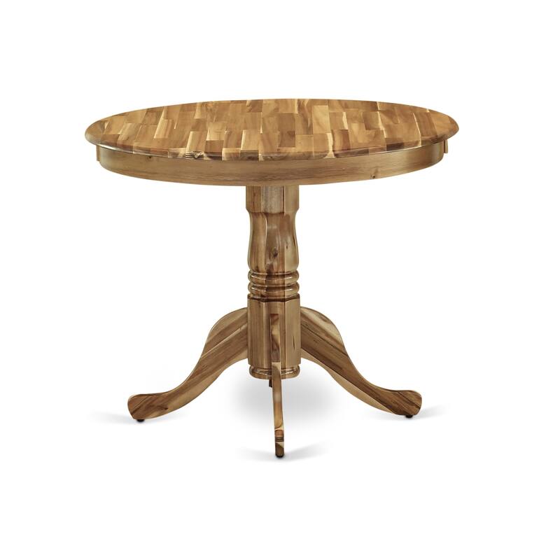 East West Furniture 3 Piece Dinette Set- A Round Kitchen Table with Pedestal and 2 Linen Fabric Dining Chairs, (Finish Options)