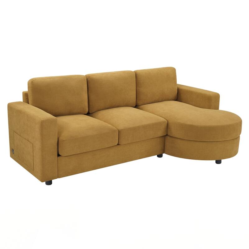 Modern Sectional Sofa 84.6" L-shaped Sofa Couch with a Curved Chaise Lounge
