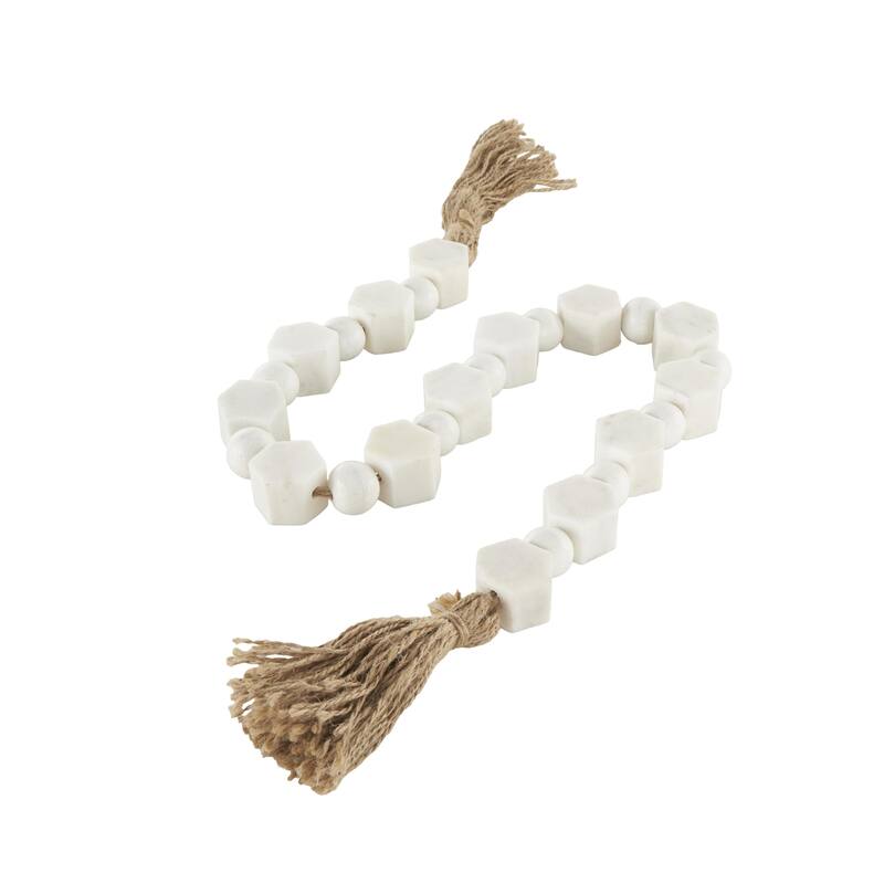 Marble Handmade Hexagon Garland with Tassel with Knotted Brown Jute - White - Roche River Decor