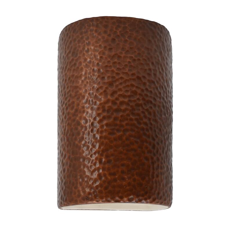 Justice Design Ambiance - Small ADA Cylinder Wall Sconce - Closed Top (Outdoor) - Replaceable Bulb - Hammered Copper