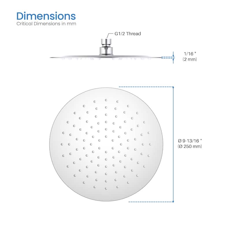 Circular 10" Metal Ultra Thin Profile Rain Shower Head 1.75 GPM
