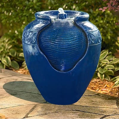 Peaktop - Outdoor Glazed Pot Floor Fountain - Royal Blue