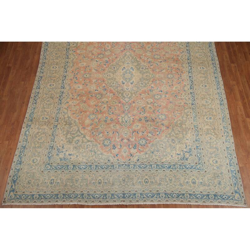 Hand Knotted Oriental 100% Wool Carpet Traditional Floral Pink Mashad Area Rug - 12' 6'' X 9' 6''