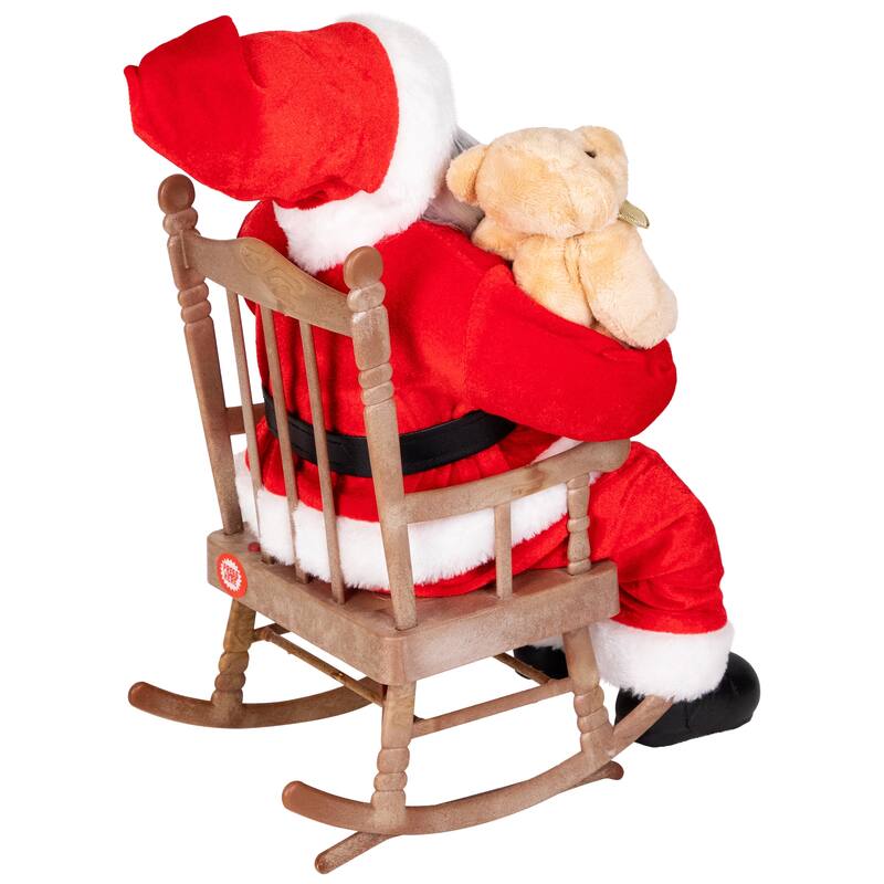 Animated and Musical African American Santa Rocking Chair Christmas Decoration - 14"