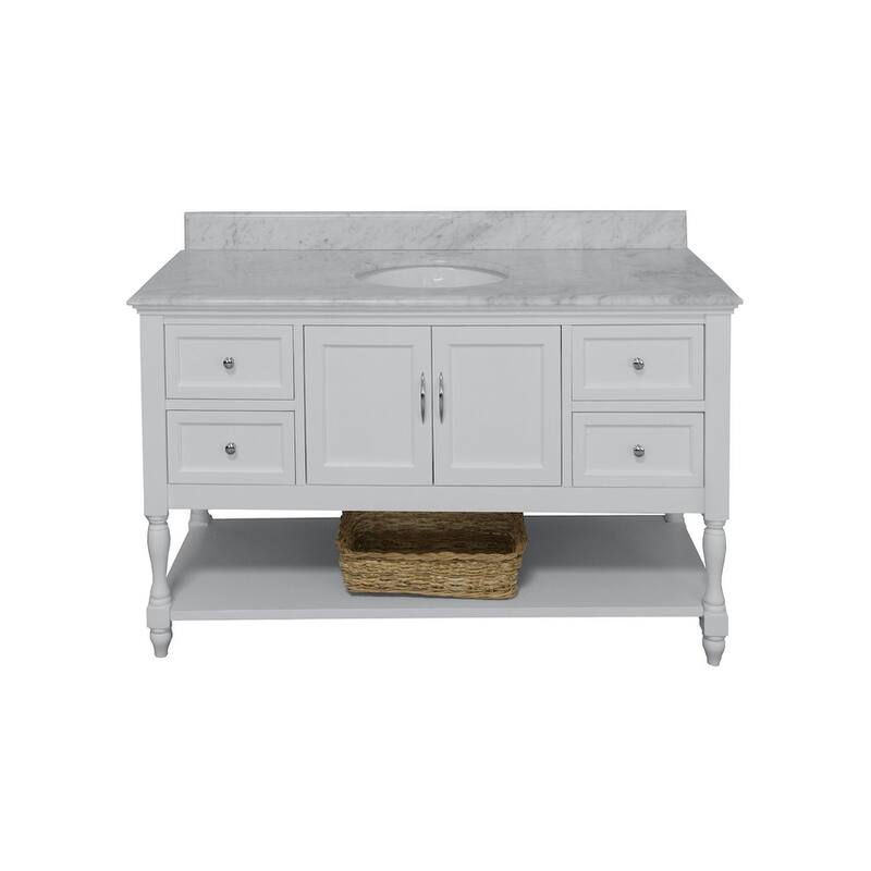 KitchenBathCollection Beverly 60" Single Bathroom Vanity with Carrara Marble Top